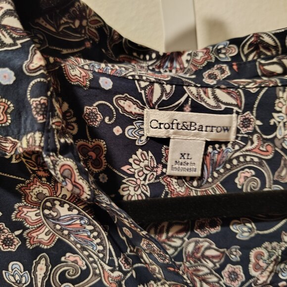 Croft & Barrow Women's Button Front Long Sleeve Blouse Size XL Rayon Blue Print - Picture 6 of 11